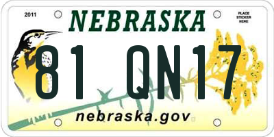 NE license plate 81QN17