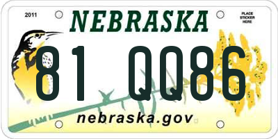 NE license plate 81QQ86
