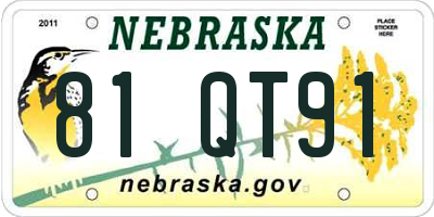 NE license plate 81QT91