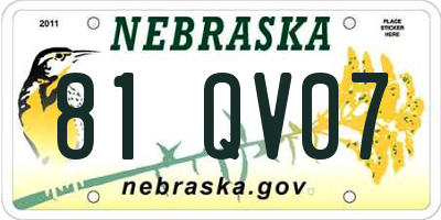 NE license plate 81QV07