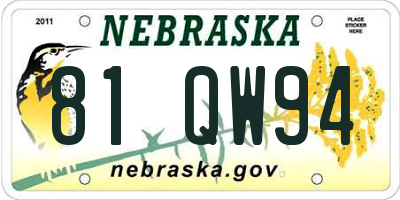 NE license plate 81QW94