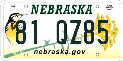 NE license plate 81QZ85