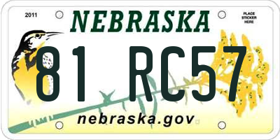 NE license plate 81RC57