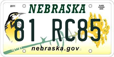 NE license plate 81RC85