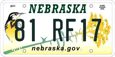 NE license plate 81RF17