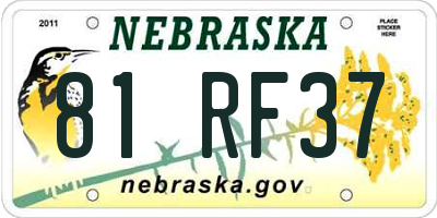 NE license plate 81RF37