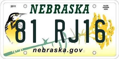 NE license plate 81RJ16