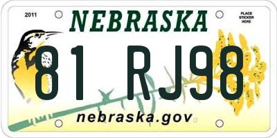 NE license plate 81RJ98