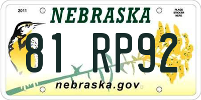 NE license plate 81RP92