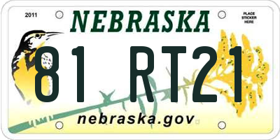 NE license plate 81RT21