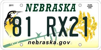 NE license plate 81RX21