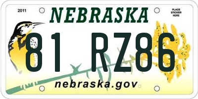 NE license plate 81RZ86