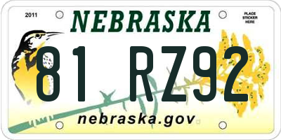 NE license plate 81RZ92