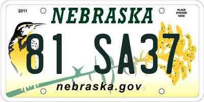 NE license plate 81SA37