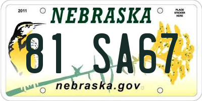 NE license plate 81SA67