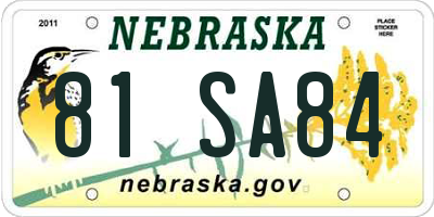 NE license plate 81SA84
