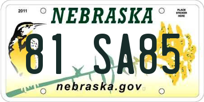 NE license plate 81SA85