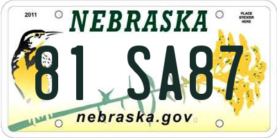 NE license plate 81SA87