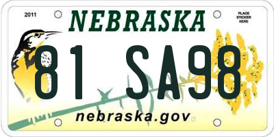 NE license plate 81SA98