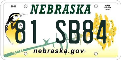 NE license plate 81SB84