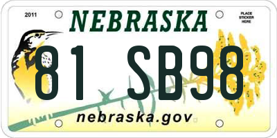NE license plate 81SB98
