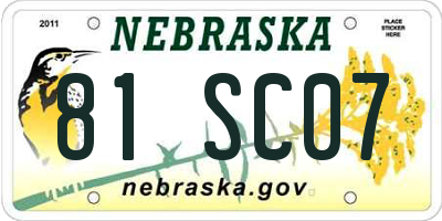 NE license plate 81SC07