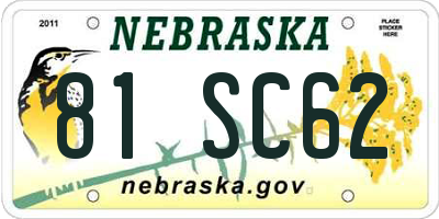 NE license plate 81SC62