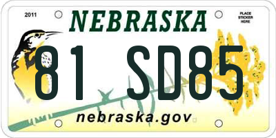 NE license plate 81SD85