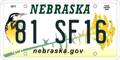 NE license plate 81SF16