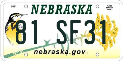 NE license plate 81SF31