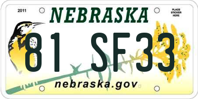 NE license plate 81SF33