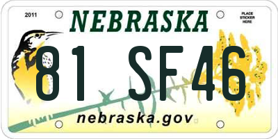NE license plate 81SF46