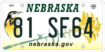 NE license plate 81SF64