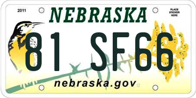 NE license plate 81SF66