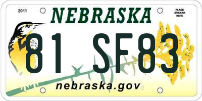 NE license plate 81SF83