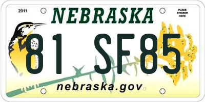NE license plate 81SF85