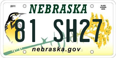 NE license plate 81SH27