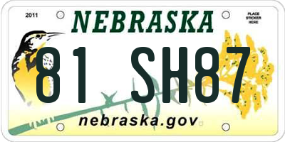 NE license plate 81SH87