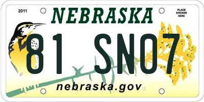 NE license plate 81SN07