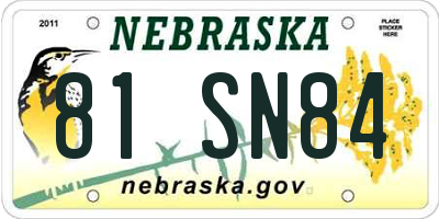 NE license plate 81SN84