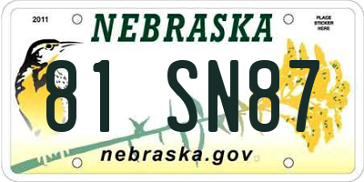NE license plate 81SN87