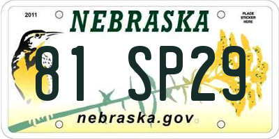 NE license plate 81SP29