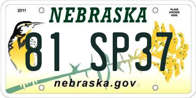 NE license plate 81SP37