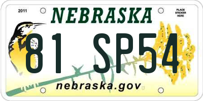 NE license plate 81SP54
