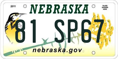 NE license plate 81SP67