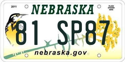 NE license plate 81SP87