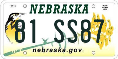 NE license plate 81SS87