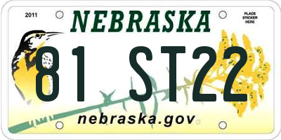 NE license plate 81ST22