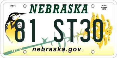 NE license plate 81ST30