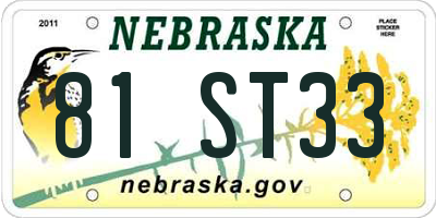 NE license plate 81ST33